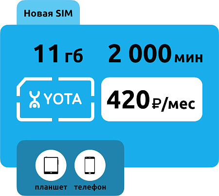 SIM-карта Yota 420 руб/месяц (11 ГБ)