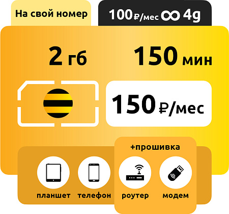SIM-карта Билайн Пакетный 150 руб/месяц