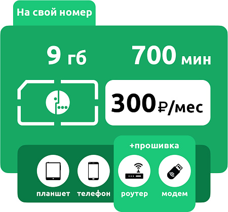 SIM-карта Мегафон 300 руб/мес (9 ГБ)