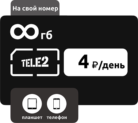 SIM-карта Теле2 На обычные тарифы 4 руб/день