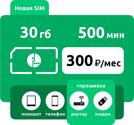 SIM-карта Мегафон 300 500мин 30гб