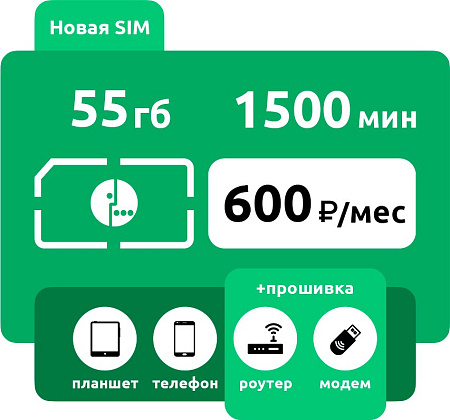 SIM-карта Мегафон 600 1500мин 55гб