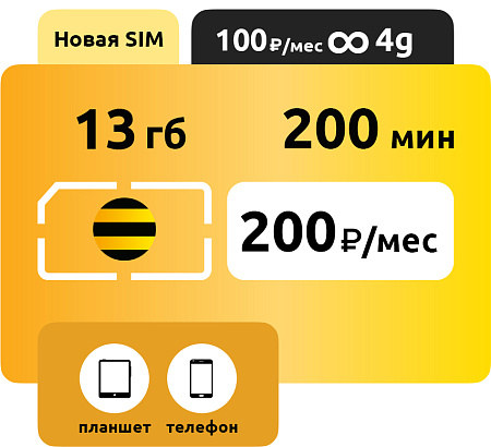 SIM-карта Билайн С1 200 руб/месяц